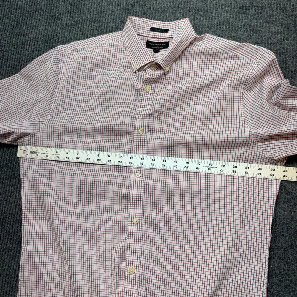 Banana Republic Tech Stretch Shirt Mens L Slim Fit Red Blue Plaid Button Down